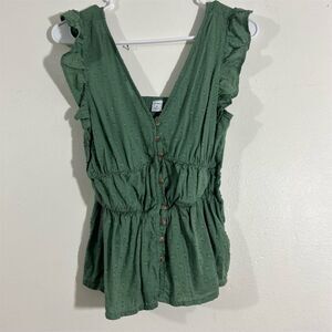 Old Navy Women's‎ XS Green V-Neck Button-Front Blouse Sleeveless Casual